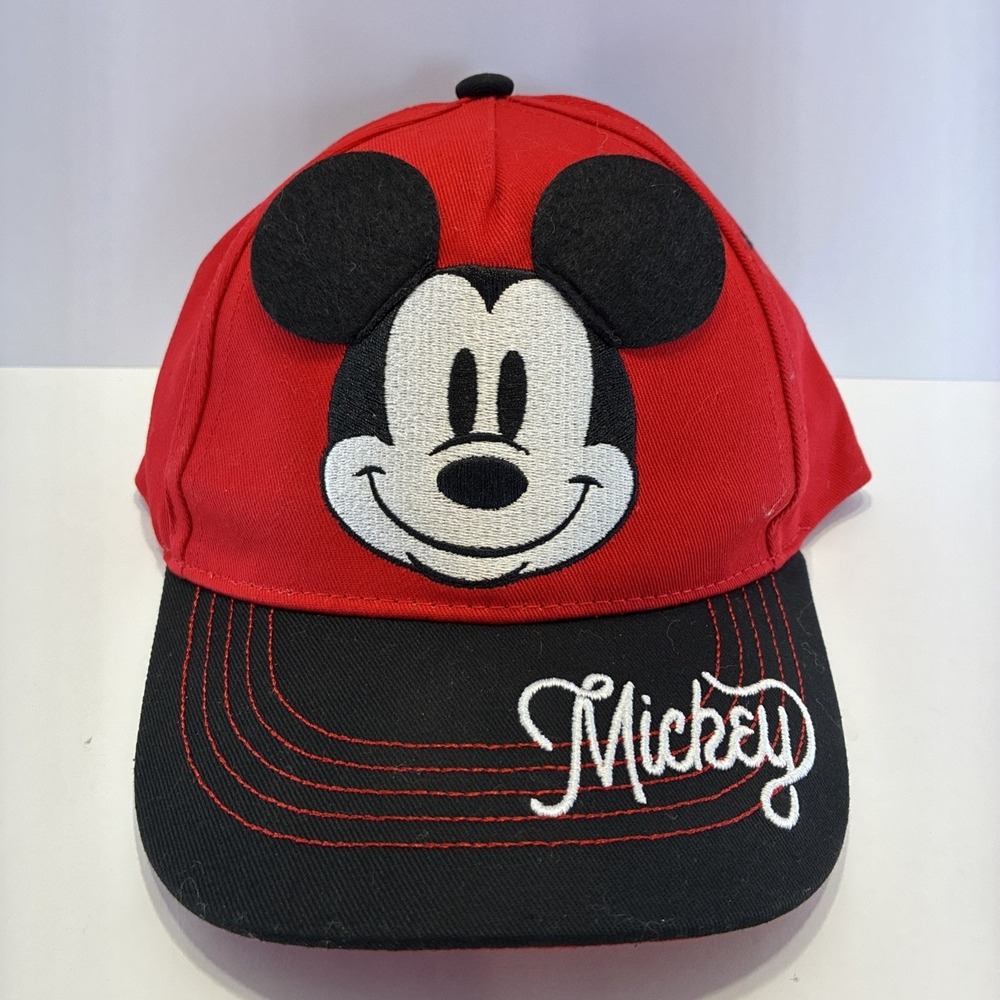 NWT Disney Mickey Mouse Red Black Kids Baseball Cap 3D Ears Adjustable Strap NEW